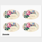 Sticker Ovale Rose et papillon sur l'antique parfum français éti (Feuille)