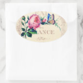 Sticker Ovale Rose et papillon sur l'antique parfum français éti (Sac)