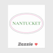 Sticker Ovale rose et vert de Nantucket | Style côtier BCB (Feuille)
