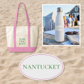 Sticker Ovale rose et vert de Nantucket | Style côtier BCB