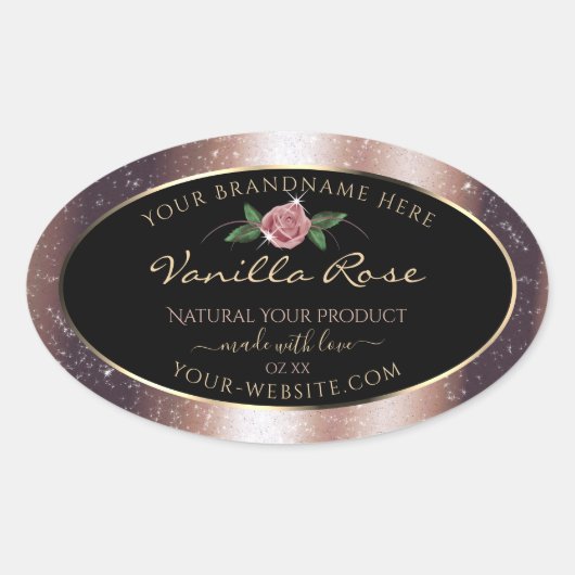 Sticker Ovale Rose Floral Parties scintillant souple or noir Éti (Devant)