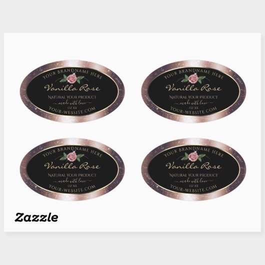 Sticker Ovale Rose Floral Parties scintillant souple or noir Éti (Feuille)