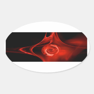 Sticker Ovale ROSE FRACTAL, rouge, noir