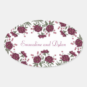 Sticker Ovale Rose Mariage bordeaux