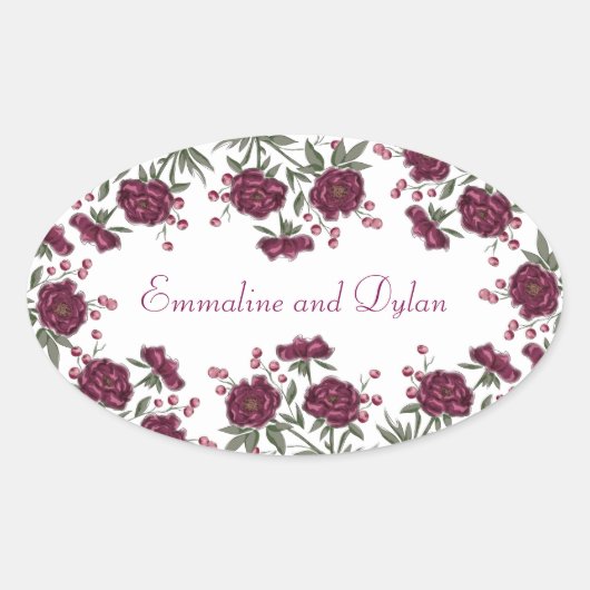 Sticker Ovale Rose Mariage bordeaux (Devant)