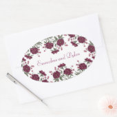 Sticker Ovale Rose Mariage bordeaux (Enveloppe)
