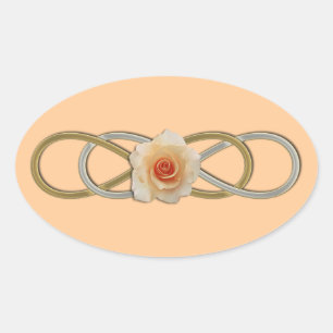 Sticker Ovale Rose or argent double infinité