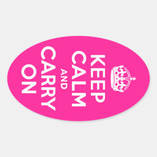 Sticker Ovale Rose Profond Keep Calm and Carry On