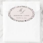 Sticker Ovale Rose rose et noir Monogramme mariage Faveur (Sac)