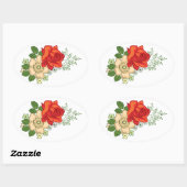Sticker Ovale Rose rouge et marguerites (Feuille)