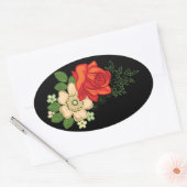 Sticker Ovale Rose rouge et marguerites Arrière - plan noir (Enveloppe)