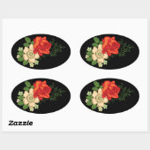 Sticker Ovale Rose rouge et marguerites Arrière - plan noir (Feuille)