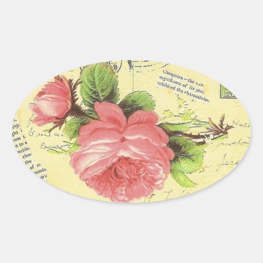 Sticker Ovale Rose rouge Shabby (Devant)