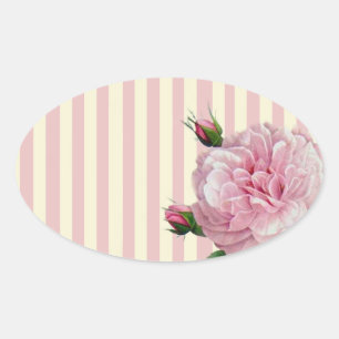 Sticker Ovale Rose sur rayures rose et blanc
