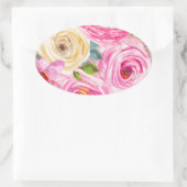 Sticker Ovale Roses aquarelles en rose et crème avec paillettes  (Sac)