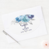 Sticker Ovale Roses bleus avec Feuilles brillants (Enveloppe)