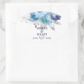 Sticker Ovale Roses bleus avec Feuilles brillants (Sac)