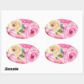 Sticker Ovale Roses d'aquarelle en Parties scintillant rose et c (Feuille)