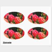 Sticker Ovale Roses de corail romantique (Feuille)