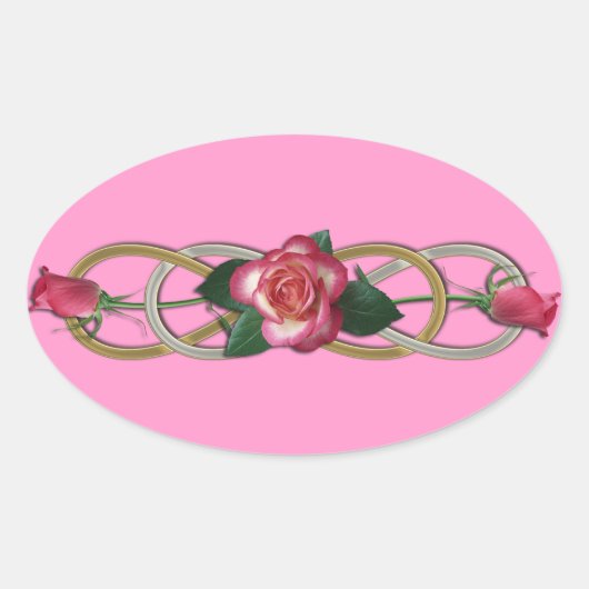 Sticker Ovale Roses d'or d'argent double infini (Devant)