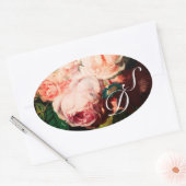 STICKER OVALE ROSES ROSES ROSES ROSES ROSES BLANCHES ET MONOGRAM (Enveloppe)