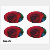 Sticker Ovale Roses rouges aux tons bleus (Feuille)