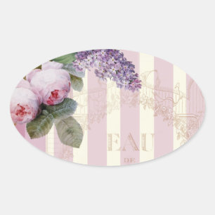 Sticker Ovale Roses vintages et Lilac