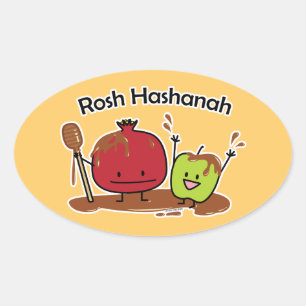 Sticker Ovale Rosh Hashanah pomme grenade miel juif année