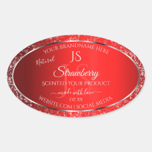 Sticker Ovale Rouge chatoyant avec initiales de Parties scintill