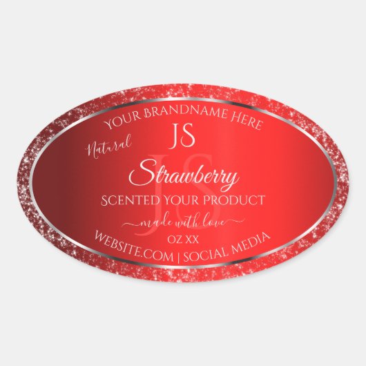 Sticker Ovale Rouge chatoyant avec initiales de Parties scintill (Devant)