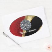 Sticker Ovale Rouge damas & or (Enveloppe)