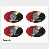 Sticker Ovale Rouge damas & or (Feuille)