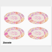 Sticker Ovale Rouge rose et jaune Motif (Feuille)