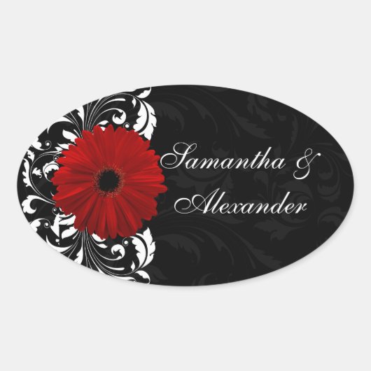 Sticker Ovale Rouges, noirs et blancs Gerbera Daisy (Devant)
