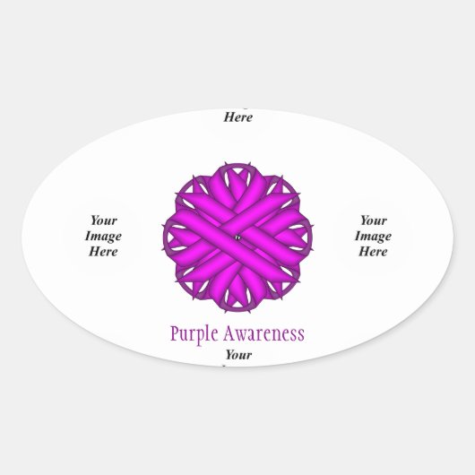 Sticker Ovale Ruban à fleurs violettes Modèle par Kenneth Yoncic (Devant)