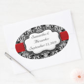 Sticker Ovale Ruban rouge noir/blanc Damas (Enveloppe)