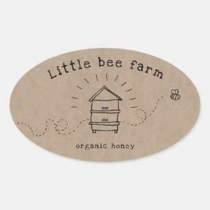 Sticker Ovale ruche rustique d'abeilles sur papier brun