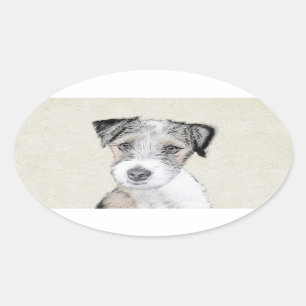 Sticker Ovale Russell Terrier Rough Painting - Art original du c