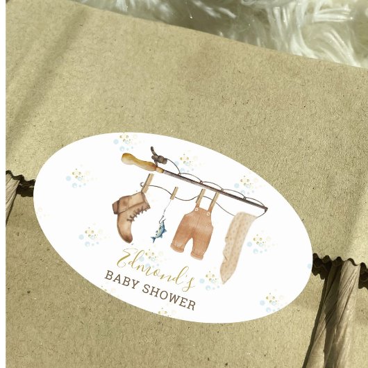 Sticker Ovale Rustic Clothesline Fisherman Derby Baby Shower 