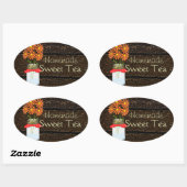 Sticker Ovale Rustic Comté Mason Jar Thé doux fait maison (Feuille)