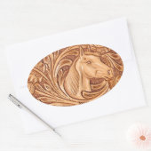 Sticker Ovale rustique western country cuir cheval équestre (Enveloppe)