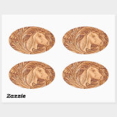 Sticker Ovale rustique western country cuir cheval équestre (Feuille)