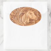 Sticker Ovale rustique western country cuir cheval équestre (Sac)