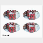 Sticker Ovale Sac du Père Noël dans la neige (Feuille)