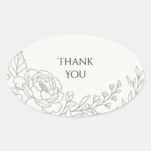 Sticker Ovale Sage Floral Line Art Merci