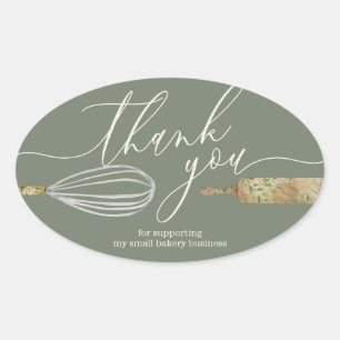 Sticker Ovale Sage Ivory Chef Merci Boulangerie Petite entrepris