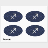 Sticker Ovale Sagittarius Zodiac Sign on Blue Carbon Fibre Print (Feuille)