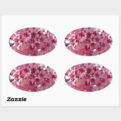 Sticker Ovale Sakura Cherry Blossoms Red Stars (Feuille)