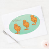 Sticker Ovale Salutations de Pâques Chicks Vert (Enveloppe)