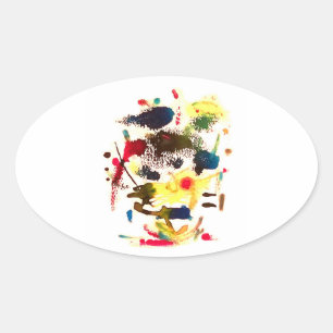 Sticker Ovale Samurai Chat Acrylique Abstraite Hankamer Artjunkh